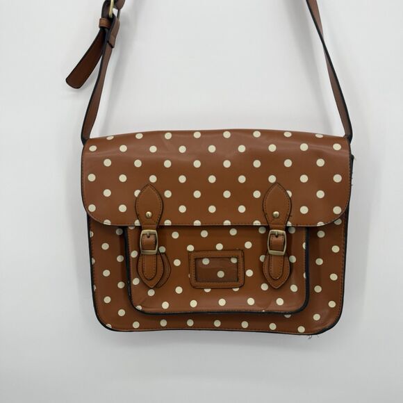 LYDC London Tan & White Polka Dot Satchel Bag Crossbody Vintage - Picture 2 of 13